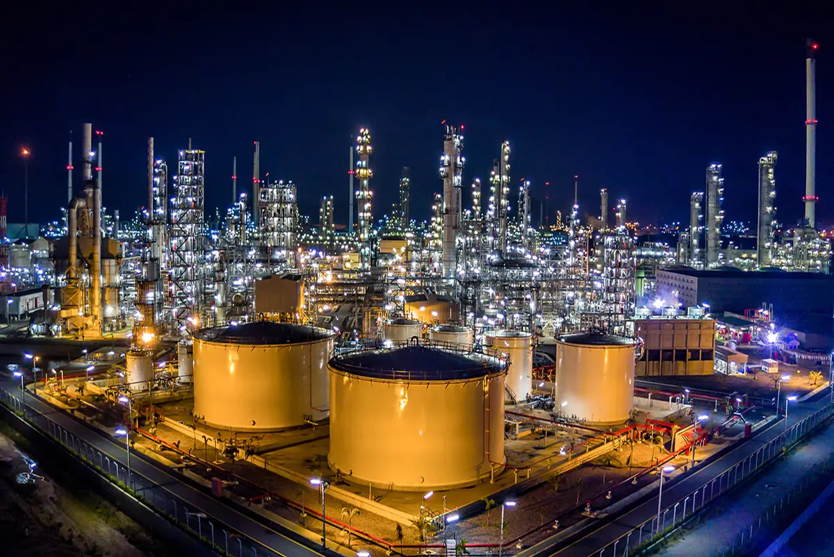 LED Flood lights in a oil refinery