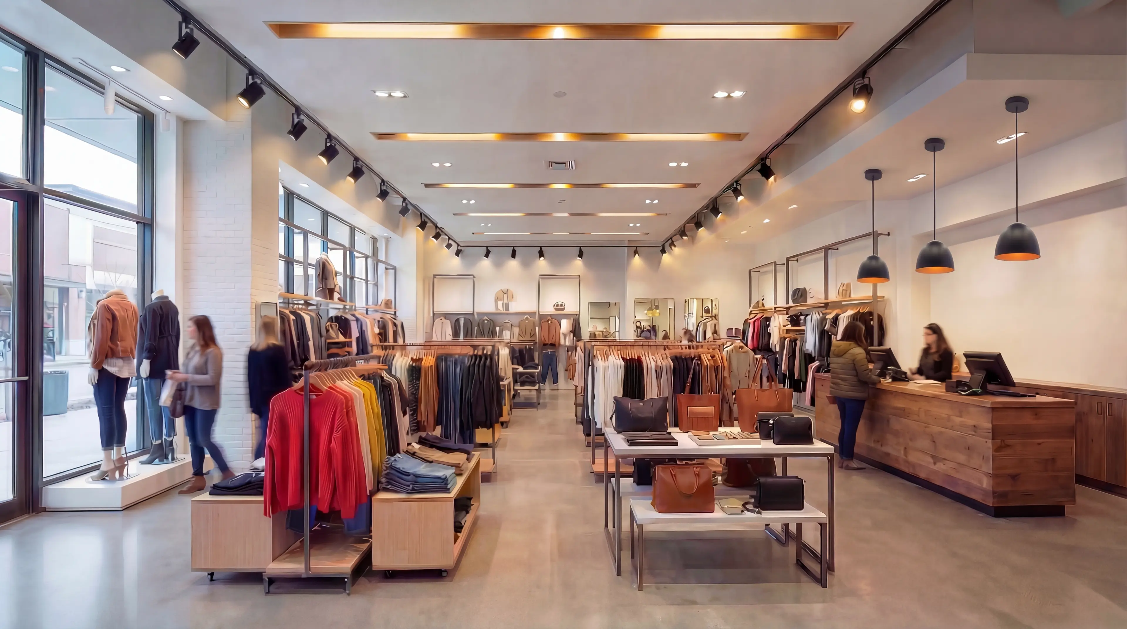 fashion retail store using Westgate's recessed, track lights, and pendant led lighting